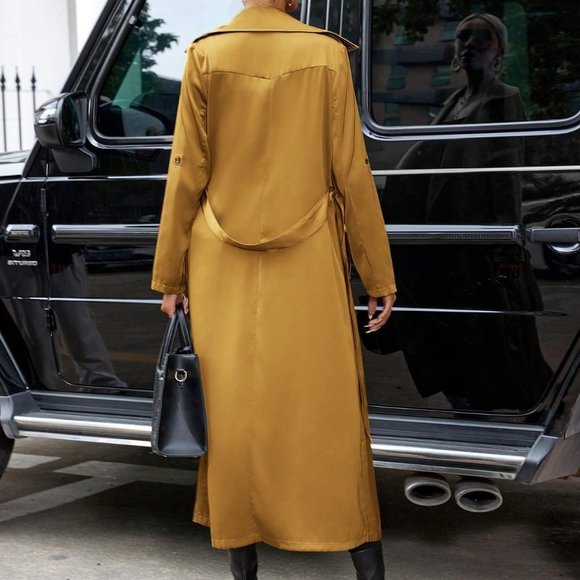 Roll Up Sleeve Belted Satin Trench Coat yellow - Picture 4 of 6